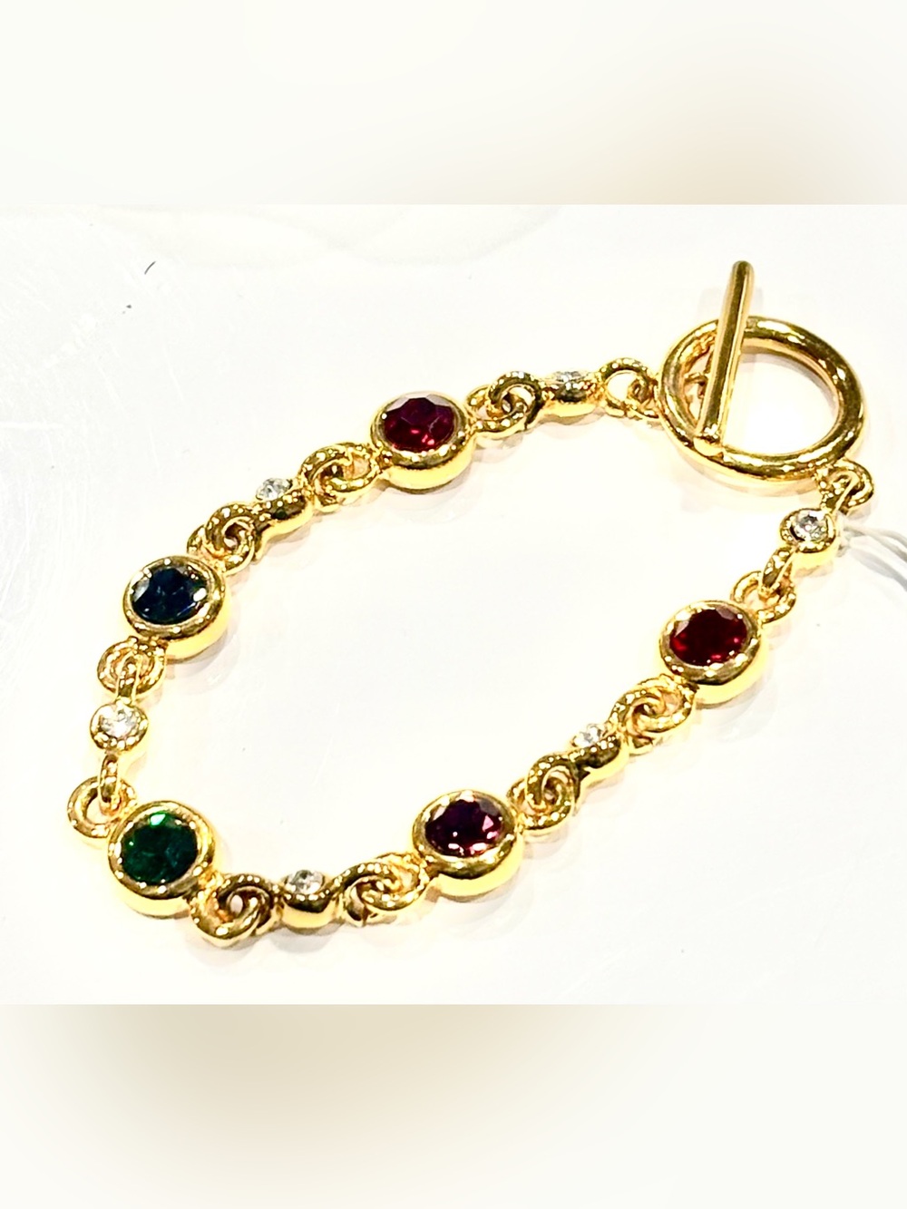 Sircona “Gigi” Multicolor Bezel Crystal Link Bracelet-18K Gold Plated-Brand New